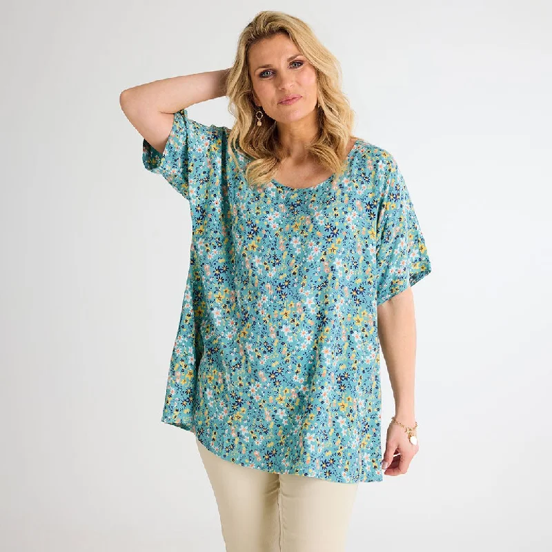 Ladies Floral Dipped Hem Top