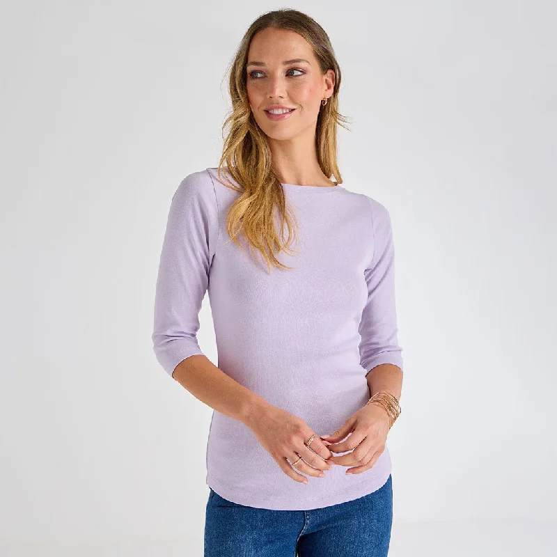 Ladies Pastel Lilac 3/4 Sleeve Slash Neck Top