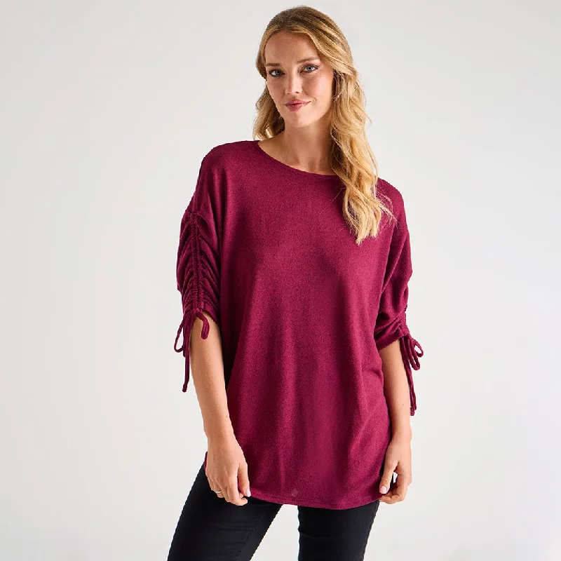 Ladies Ruched Sleeve Batwing Top