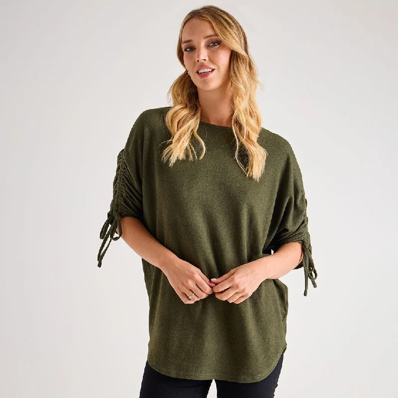 Ladies Ruched Sleeve Batwing Top