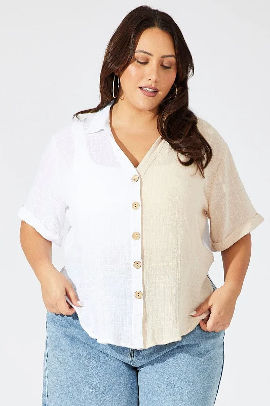 Beige Relaxed Shirt Short Sleeve