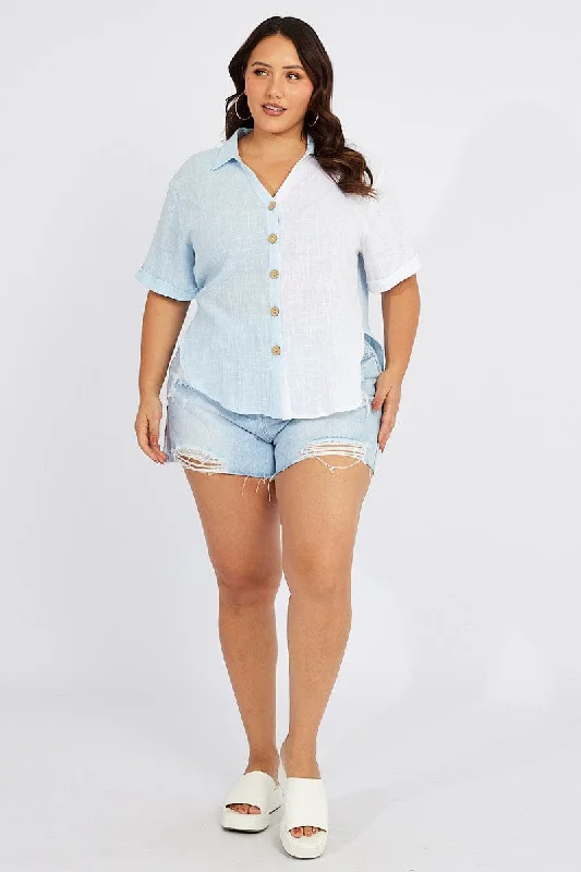 Blue Relaxed Shirt Short Sleeve