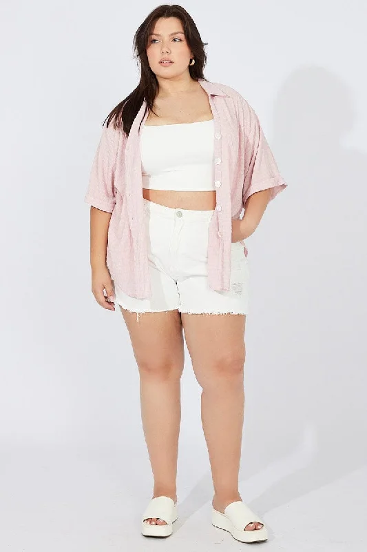 Pink Relaxed Shirt Short Sleeve Textured