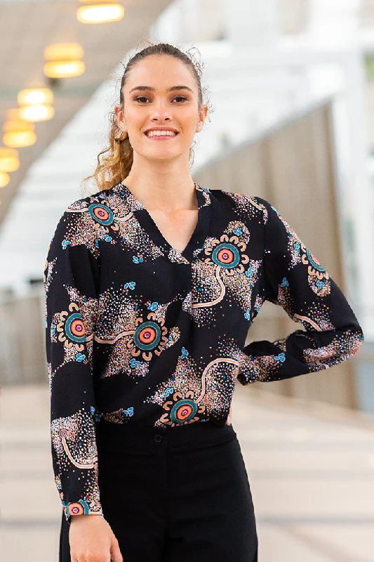 Our Beautiful Country V Neck Women's Long Sleeve Blouse