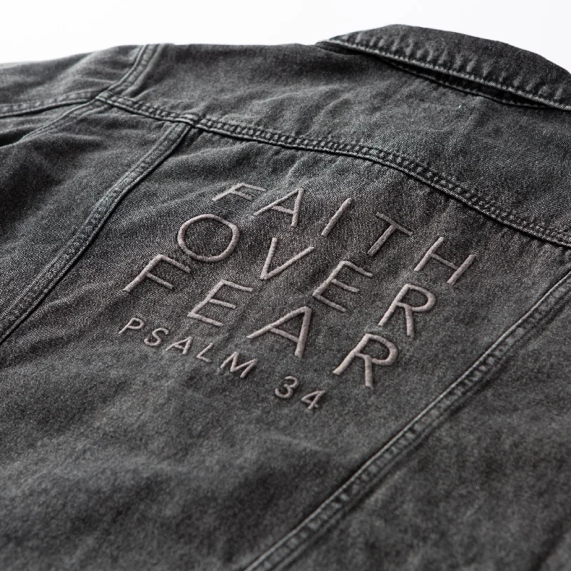 Vintage Washed Faith Over Fear Denim Jacket