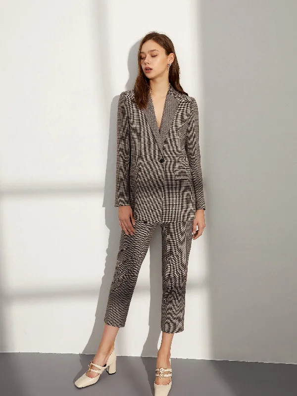 Latte Houndstooth Plaid Trousers