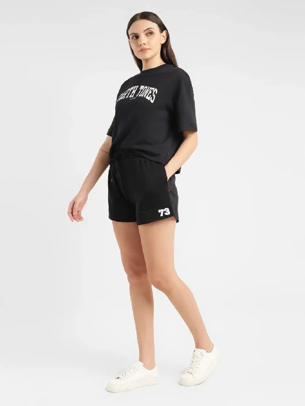 Women's High Rise Black Relaxed Fit Shorts