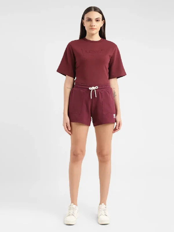 Women's High Rise Maroon Relaxed Fit Shorts