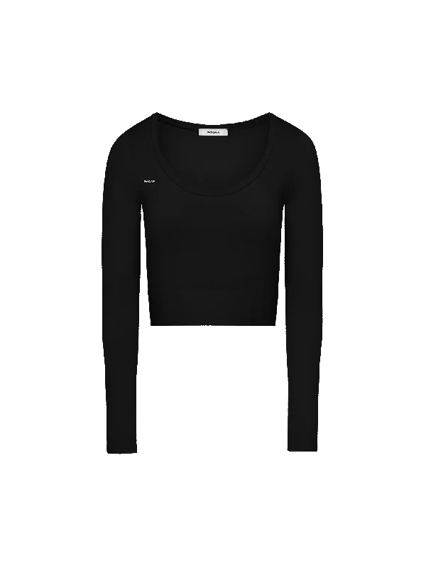 Women's Plant-Stretch Long Sleeve Cropped Top—black