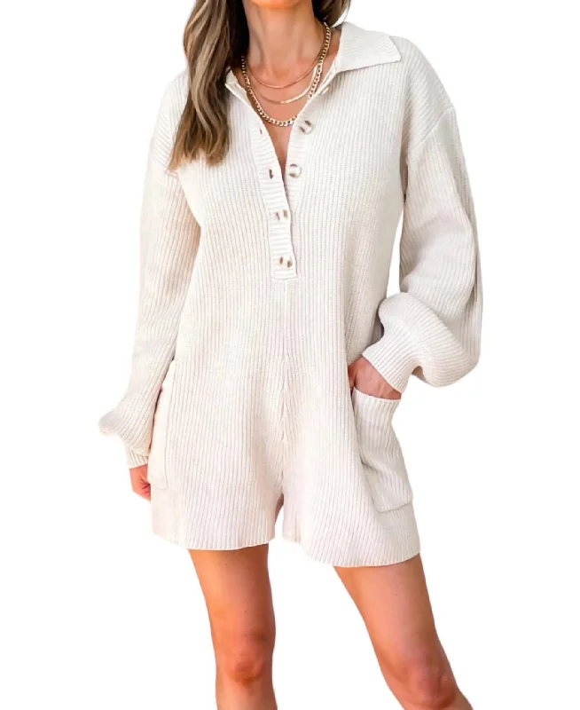 Buttoned Sweater Romper In Cream