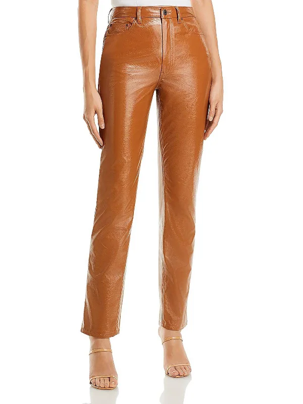 Heston Womens Faux Leather High Rise Straight Leg Pants