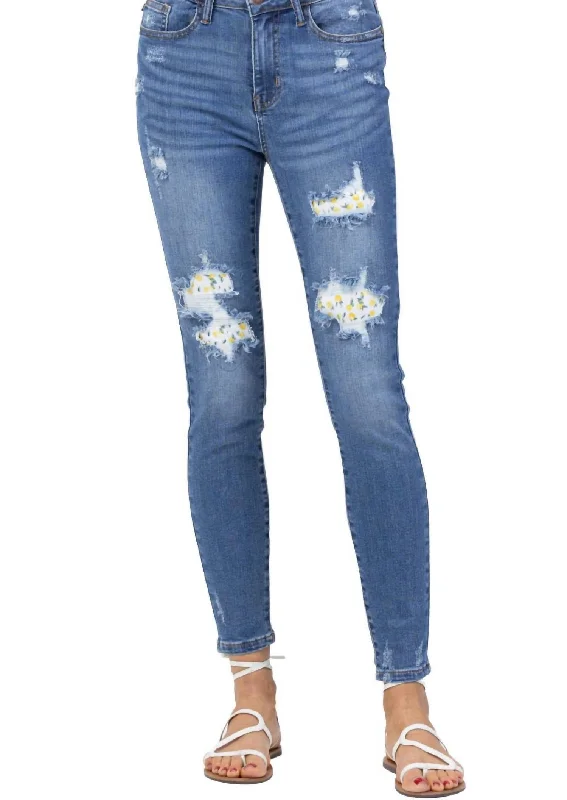 Lemon Patch High Waist Skinny Jean In Medium Blue