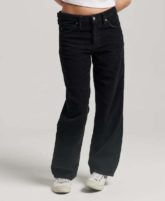 Mid Rise Wide Leg Cord Pants | Black