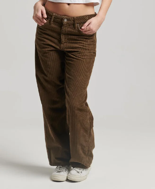 Mid Rise Wide Leg Cord Pants | Dark Khaki