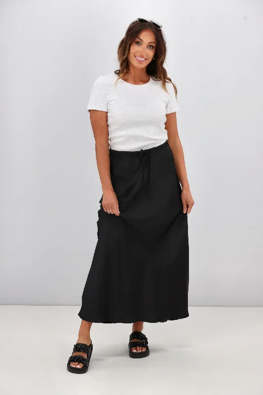 Shine On Label Hazel Satin Paneled Midi Skirt Black