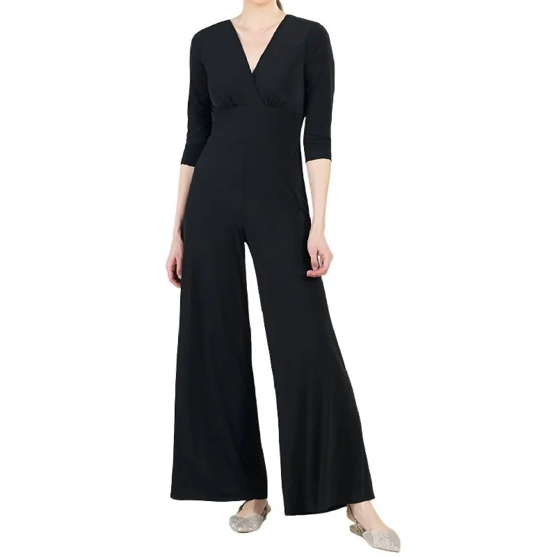 Signature 3/4 Sleeve Jumpsuit In Black