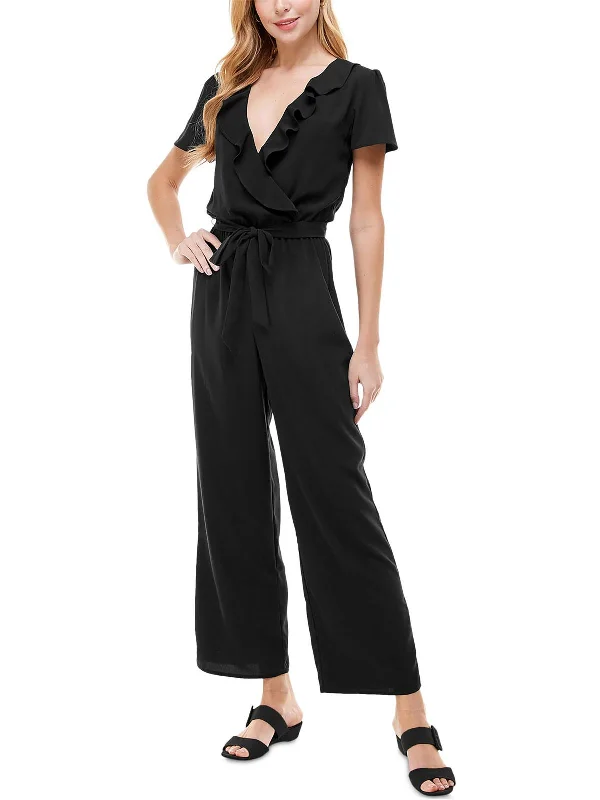 Womens Ruffled Belted Jumpsuit