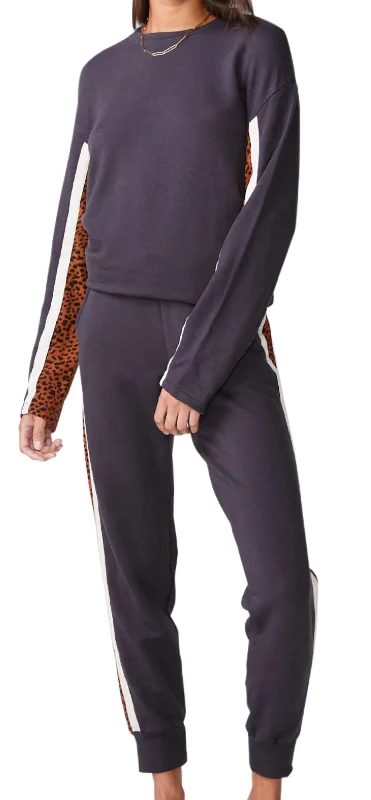 Paneled Mini Leopard Sweatpants In Faded Black