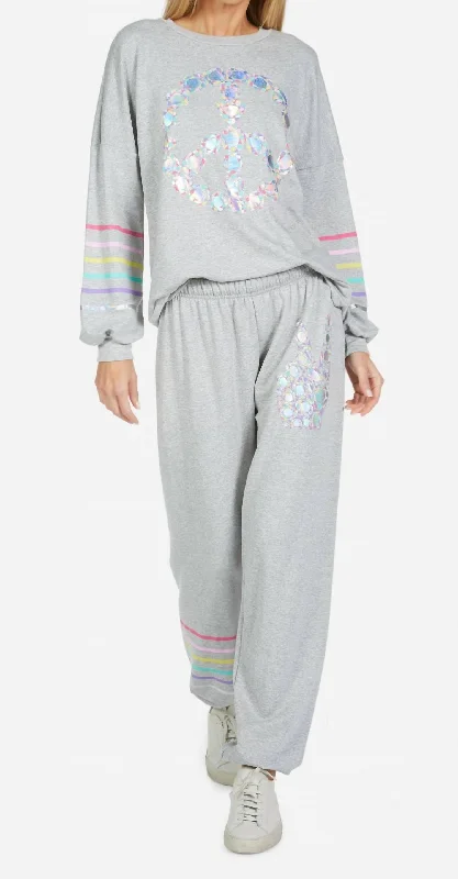 Tanzy Color Diamond Peace Sweatpants In Grey