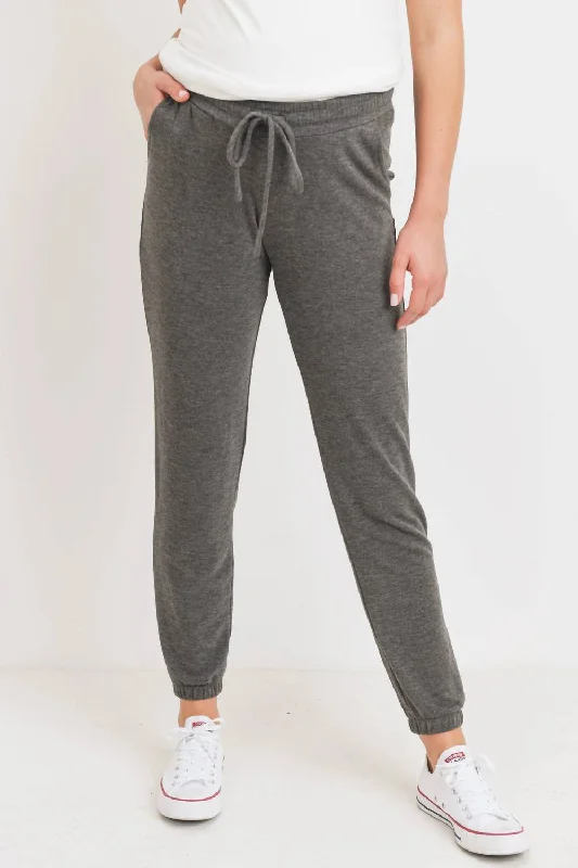 Two-Tone Brushed Terry Maternity Sweatpants In Charcoal