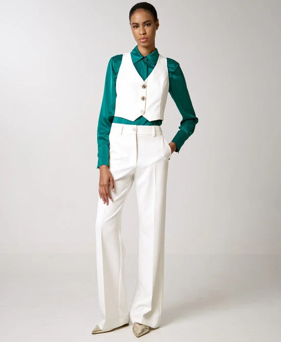 Access Fashion White Pants With Monogram Button