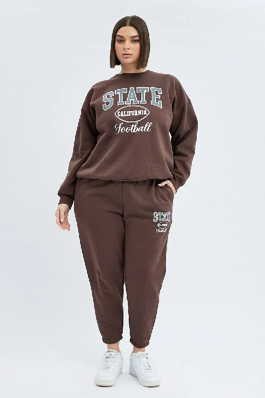 Brown Track Pants High Rise Jogger