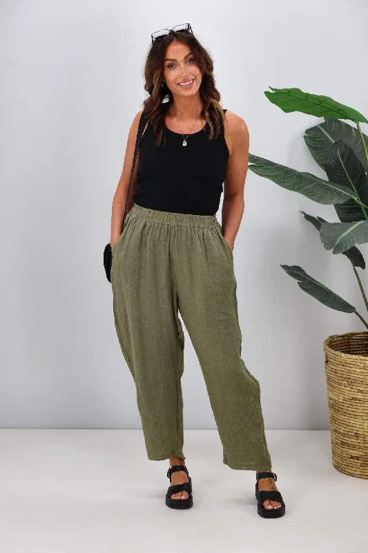 Cali & Co Linen Pant with Side Pocket Khaki