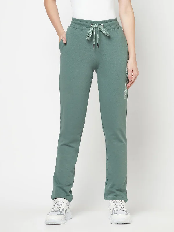 Women's Casual  Green Full length Mid rise Track Pants