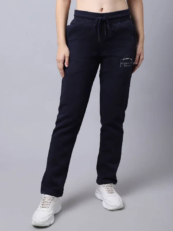 Women's Casual  Navy Blue Full length Mid rise Track Pants