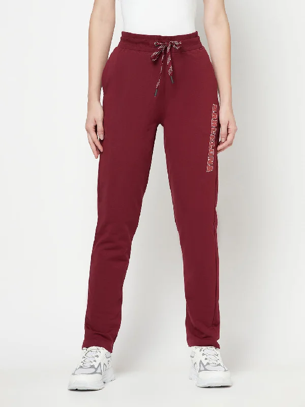 Women's Casual  Wine Full length Mid rise Track Pants