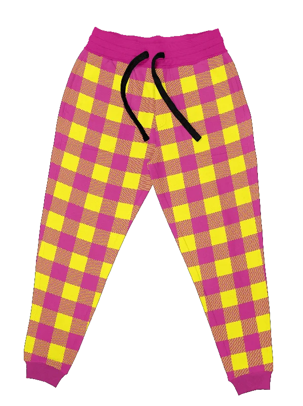 Neon Yellow & Pink Plaid Unisex Joggers