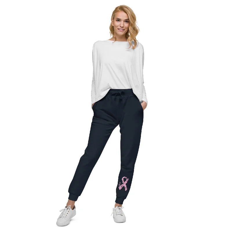 Pink Ribbon Butterflies Take Flight Fleece Sweatpants