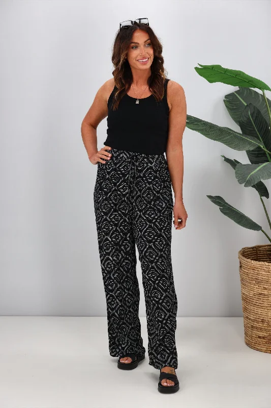 Shine On Label Sakura Printed Wide Leg Pants Black